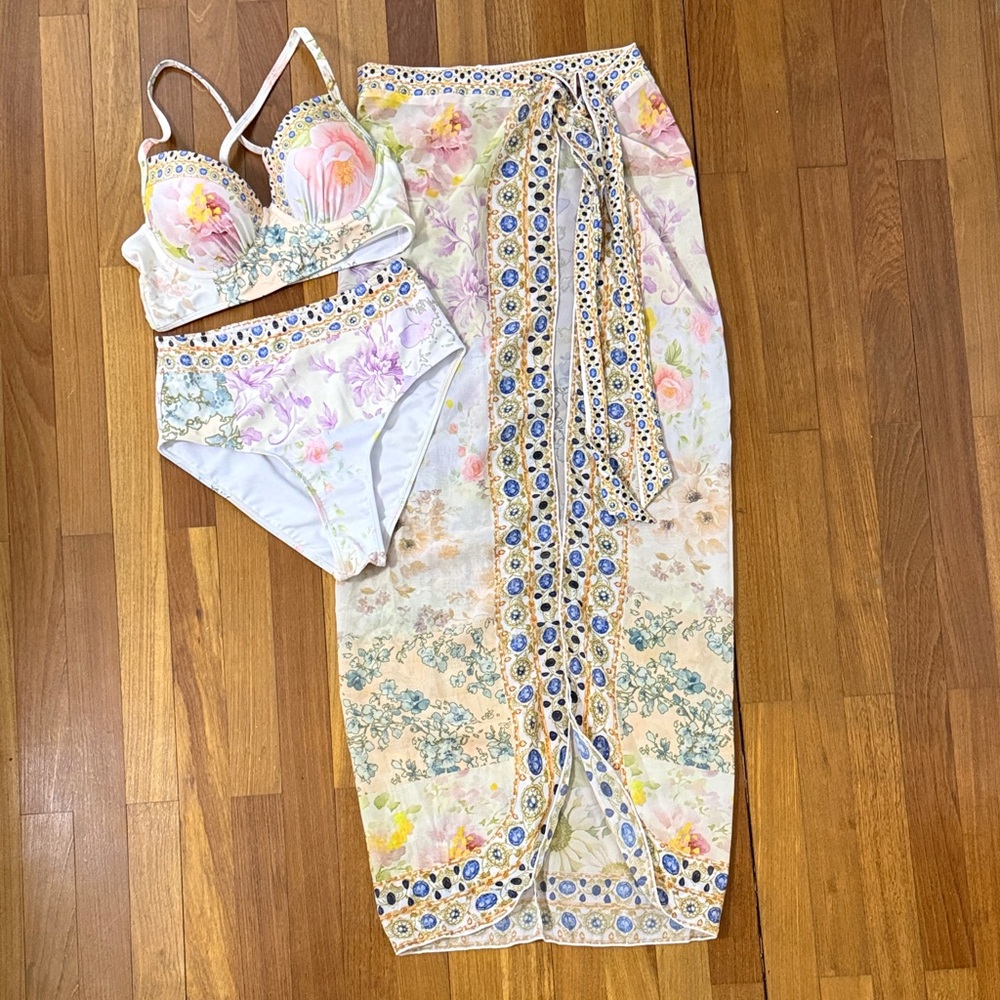 Floral Print Swim Set with Cover-Up